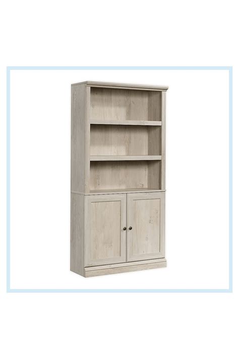 Sauder 5 Shelf Bookcase With Doors In Chalked Chestnut 5 Shelf