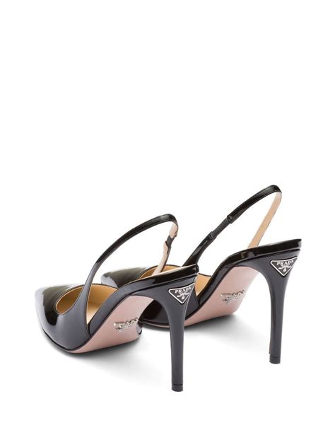 Prada Triangle Logo Leather Slingback Pumps In Black Modesens Gb