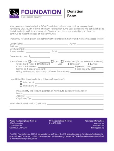 Fillable Online Oda Foundation Donation Form Fax Email Print Pdffiller