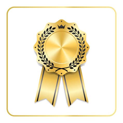 Award Ribbon Gold Icon Laurel Wreath Crown Stock Illustration