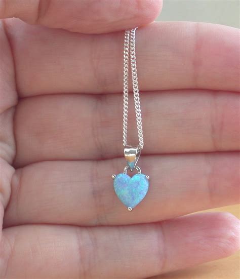 Sterling Silver Blue Opal Heart Pendant And Chain Blue Opal Necklace Uk