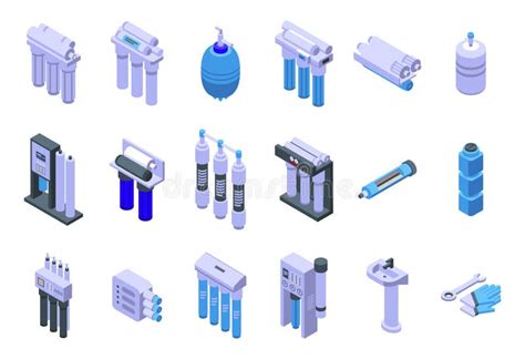 Reverse Osmosis System Icons Set Isometric Vector Aqua Filter Stock