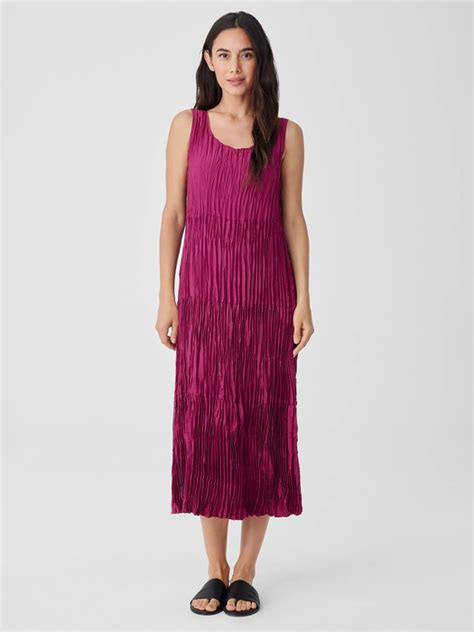 Crushed Silk Tiered Dress Eileen Fisher