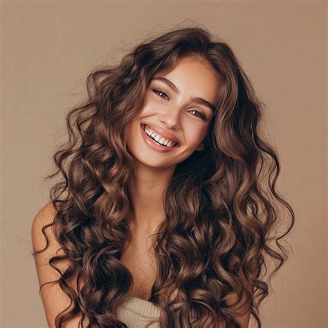 Beautiful Brunette Model Girl With Long Curly Hair Premium AI Generated Image