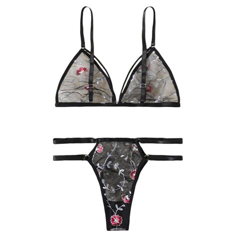 Lingerie Set Three Point Embroidery Flower Bra Underwear Elegant Split Design For Stylish
