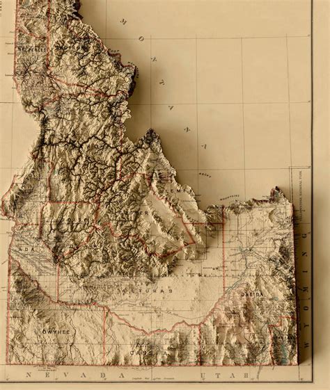 Idaho Map Idaho Relief Map Idaho Print Idaho Vintage Map Etsy