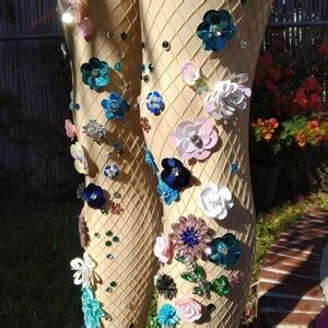 Nude Flower Fishnet Stockings Designer Tights 3 D Handmade Flower Sequins Rhinestone Crystals
