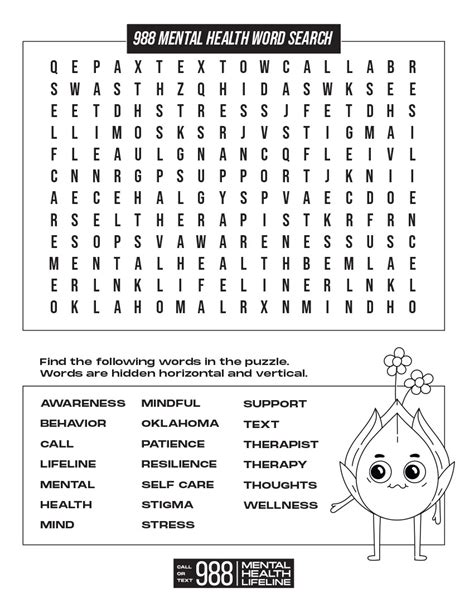 Word Search Activity Sheet Oklahoma S Mental Health Lifeline