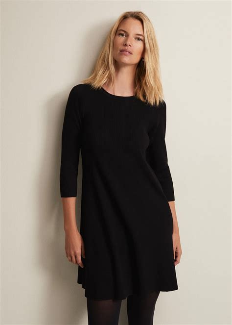 Evelyn Black Ribbed Mini Dress | Phase Eight UK