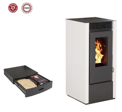 Poêle à granules marina 14 kw etanche blanc option podium range