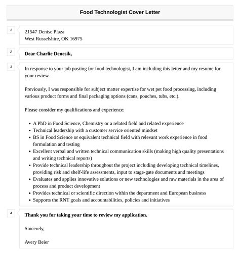 Food Technologist Cover Letter Velvet Jobs