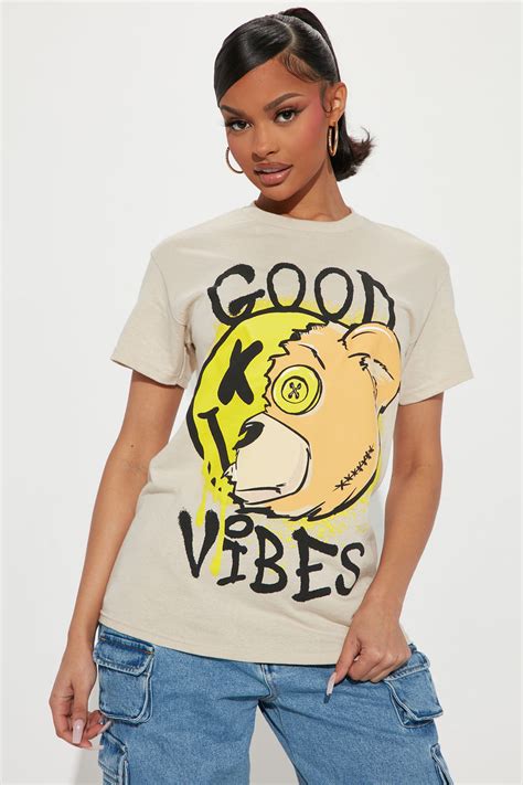 Keep The Good Vibes Smiley Face Tee Sand Fashion Nova Screens Tops And Bottoms Fashion Nova