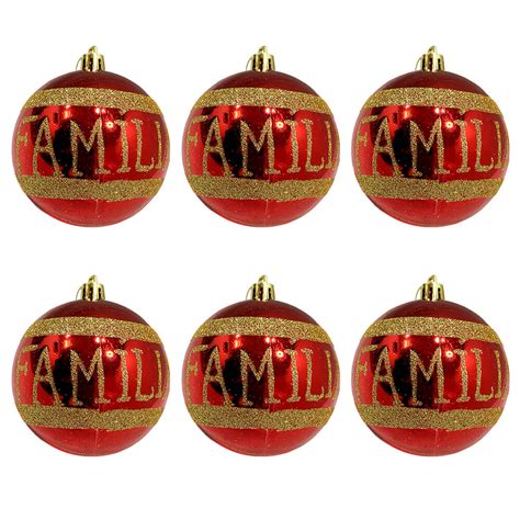 Bolinhas de Natal Vermelhas Família 6cm 6 peças Casambiente Mk Magazine