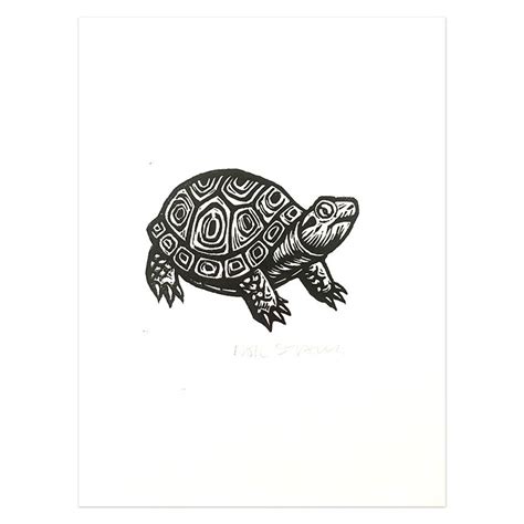 Turtle Linocut Art Print Hand Printed Original Linocut Etsy