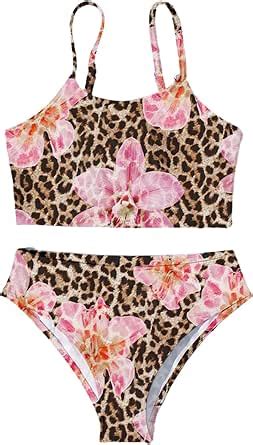Amazon Roseseek Girl S Piece Floral Leopard Swimsuit Wireless Spaghetti Strap Cute Bikini