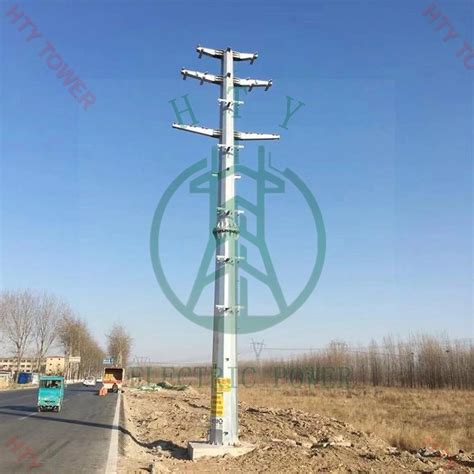 Kv Double Circuit Galvanized Steel Tension Poles Electric Power