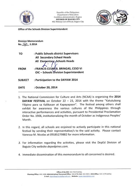 Division Memo No143 S2014 Participation To The Dayaw 2014 Deped