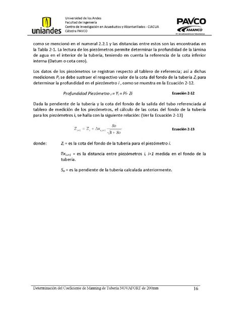 Determinación del coeficiente de manning de tuberías de alcantarillado