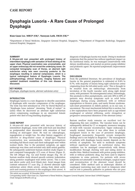 Pdf Dysphagia Lusoria A Rare Cause Of Prolonged Dysphagia