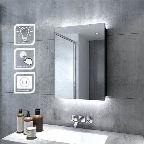 Aluminum LED Bathroom Mirror Cabinet With Defogger, Dimmer, Outlet And USB Charger, Recessed Or ...