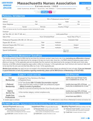 Fillable Online Massnurses Labor Program Membership Application 04 EV