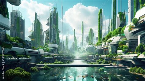 Futuristic Sustainable Green City Concept Of City Of The Future Based