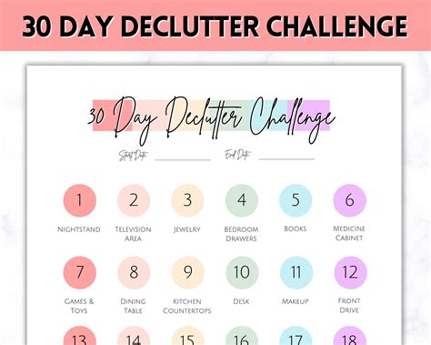 Declutter Checklist 30 Day Challenge Printable Cleaning Etsy Uk