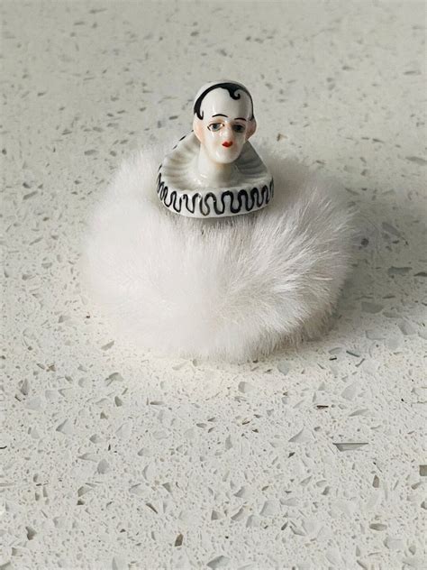 Art Deco 1920 S German Porcelain Pierrot Clown Half Doll Head On Fluffy Powder Puff Etsy