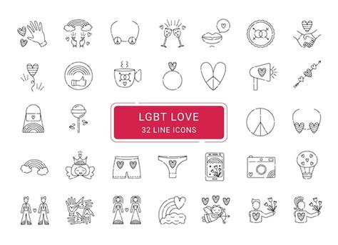 Premium Vector Lgbt Icon Set Vector 32 Black Line Signs Of Lesbian And Gay Love