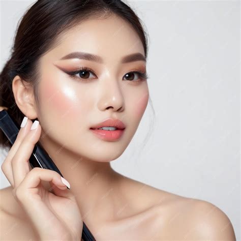 Premium Photo Beautiful Asian Woman Makeup Trial For Flawless Look