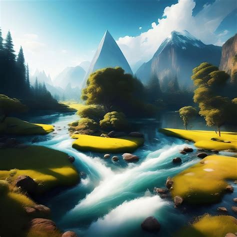 Premium Ai Image Fantasy Landscape With A Small River In The