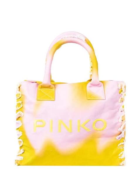 Pinko Beach Borsa Shopping In Canvas Riciclato Lime Rosa Acquista A