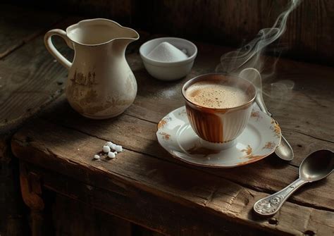 Premium Photo A Steaming Cup Of Freshly Brewed Coffee Sits Atop