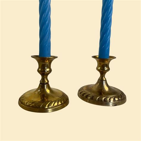 Vintage 1980s Brass Candlestick Holders Set Of 2 Small Solid Brass Taper Candle Holders Etsy