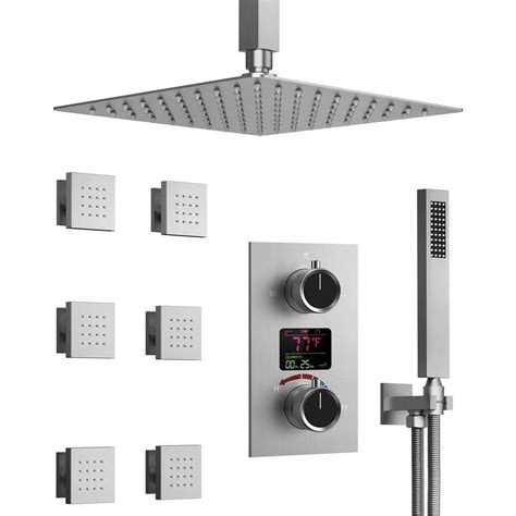 Pressure Balance Temperature Display 3 Spray Ceiling Mount 12 In Fixed