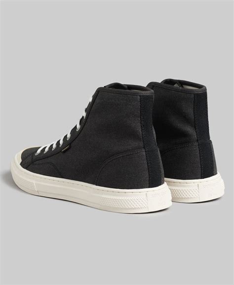 Mens Vegan Canvas High Top Trainers In Vintage Black Superdry