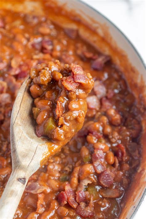 Baked Beans With Ground Beef Recipe Baked Beans Bbq Baked Beans Baked Beans With Ground