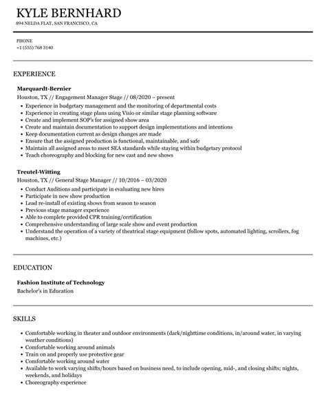 Stage Manager Resume Samples | Velvet Jobs