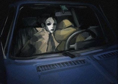 A Woman Sitting In The Passenger Seat Of A Car At Night With Her Face