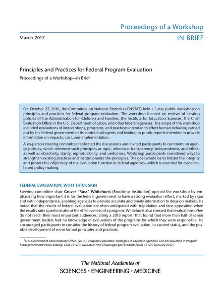 Principles And Practices For Federal Program Evaluation Proceedings Of