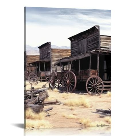 Nawypu Canvas Print Wall Art Set Wild West Texas Wooden Wagons Nature