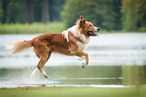 Premium AI Image | Dog jumping in the water