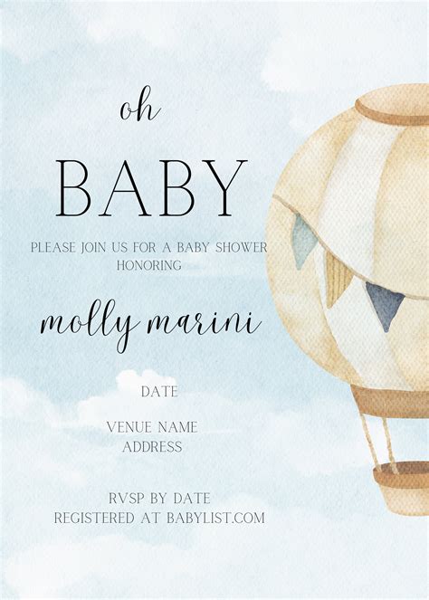 Antique Gender Neutral Hot Air Balloon Baby Shower Invite Etsy