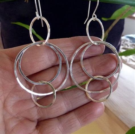 Sterling Silver Hammered Interlocking Hoop Earrings Metalsmith Artisan