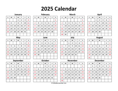 Free Printable Yearly Calendar 2025 Word Template Lucia Elise