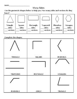 2D Shape Sides & Vertices Activity Page by Kimberley Holland | TPT