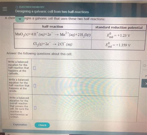 Solved O Electrochemistry Designing A Galvanic Cell From Two Chegg