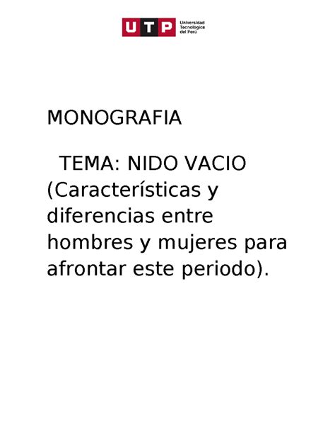 Nido Vacio Bk K Ll L Monografia Tema Nido Vacio