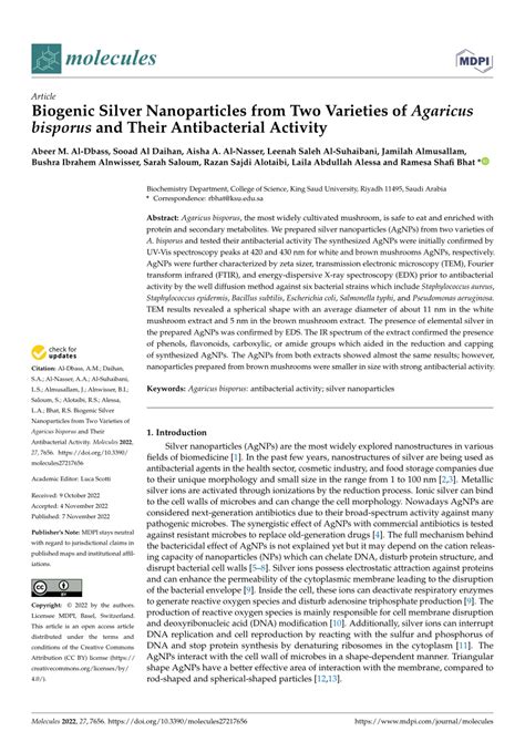 Pdf Biogenic Silver Nanoparticles From Two Varieties Of Agaricus