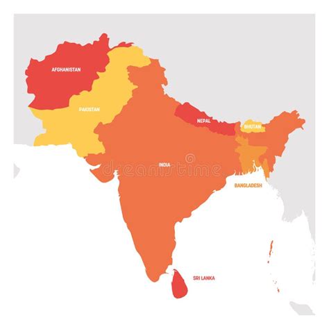 South Asia Region. Map of Countries in Southern Asia Stock Vector ...